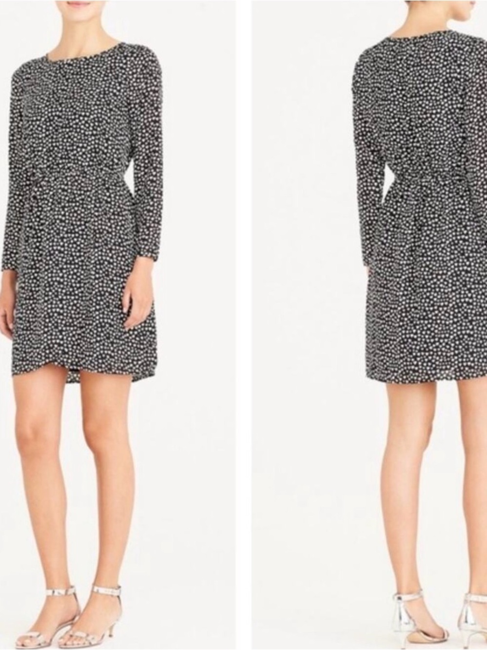 J Crew Women Size 12 Black White Heart Novelty Faux Wrap Pullover Mini Dress